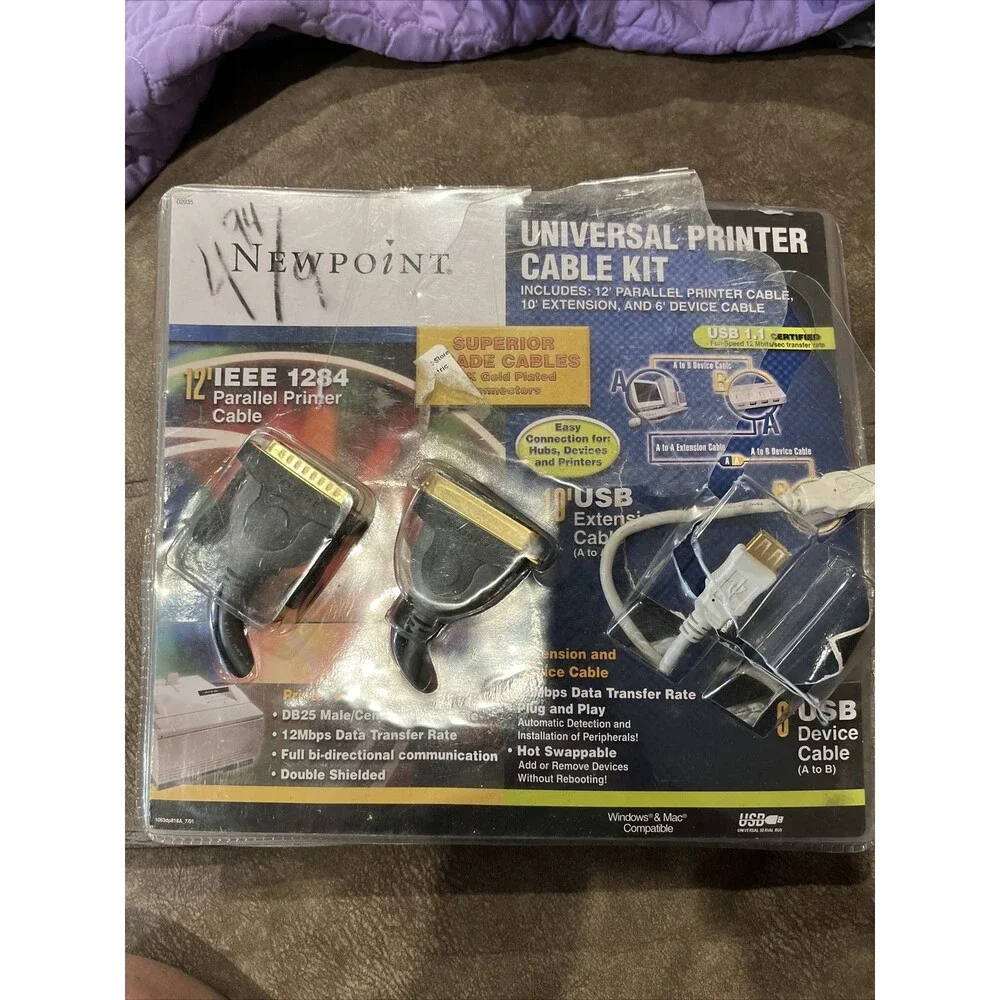 Newpoint Universal Printer Cable Kit 12' Parallel, 10' Extension, 6' USB Device